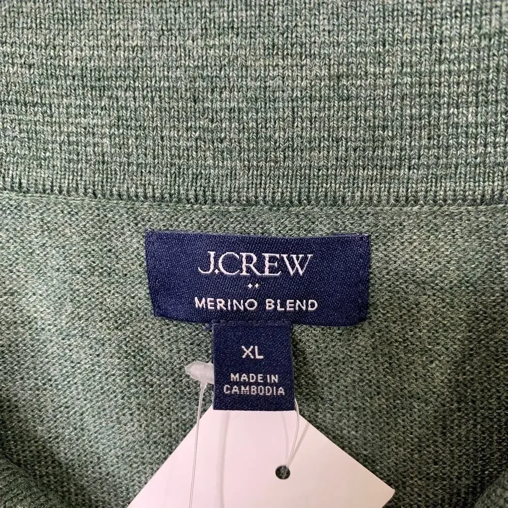 J Crew Sweater Mens XL Extra Large Pine Green Merino Wool Blend Long Sleeve Polo
